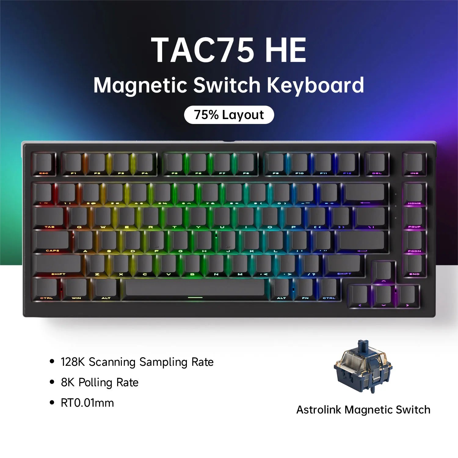 AKKO TAC75 HE Magnetic Switch Keyboard 75% Gaming Keyboards Rapid Trigger 0.005mm 8K RGB Wired Esports Custom Keyboard for Gamer