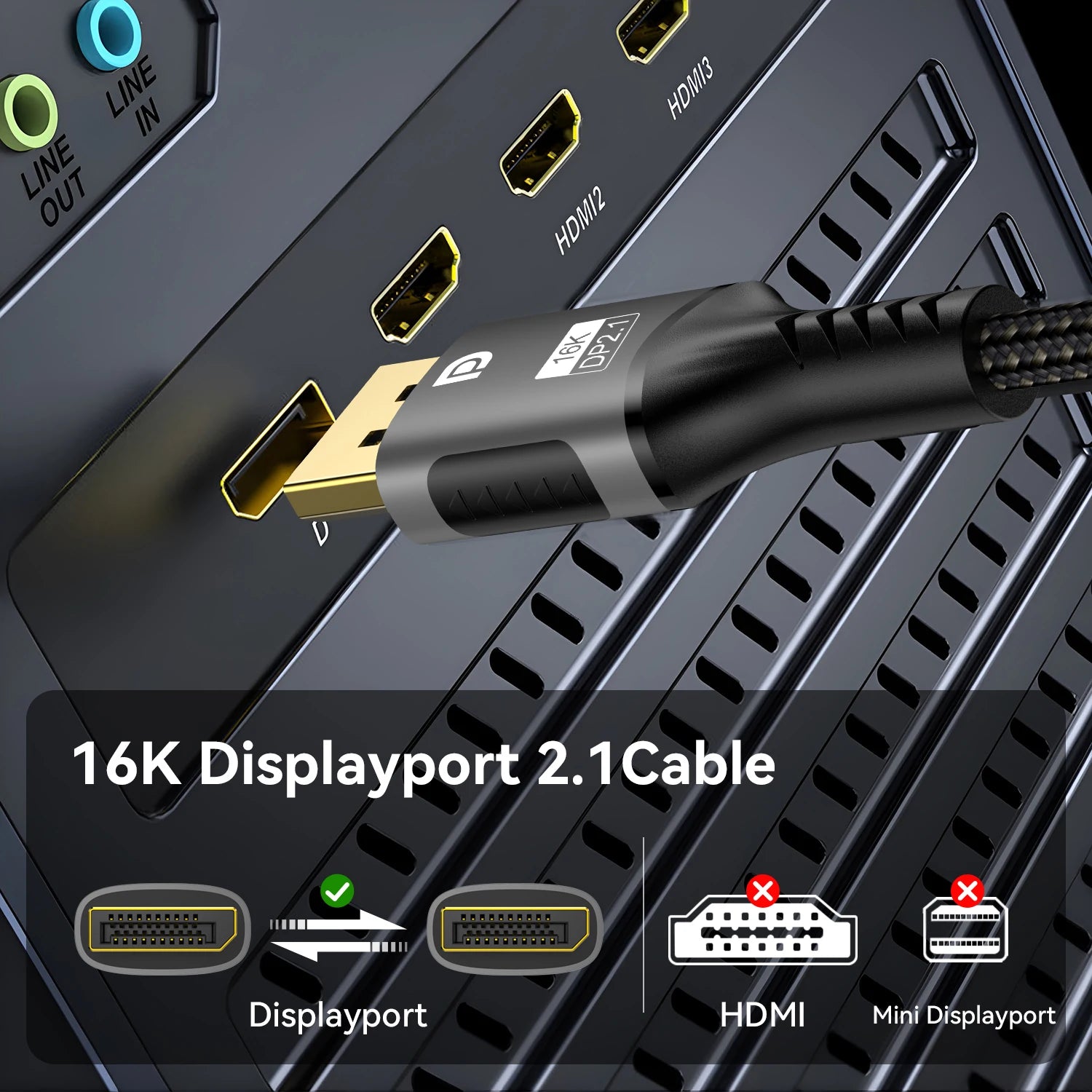 16K DP Cable 8K@120Hz/60Hz 4K@240Hz 80Gbps Displayport 2.1 HDR Video Audio Cable for Laptop Xbox Projector Gaming Monitor