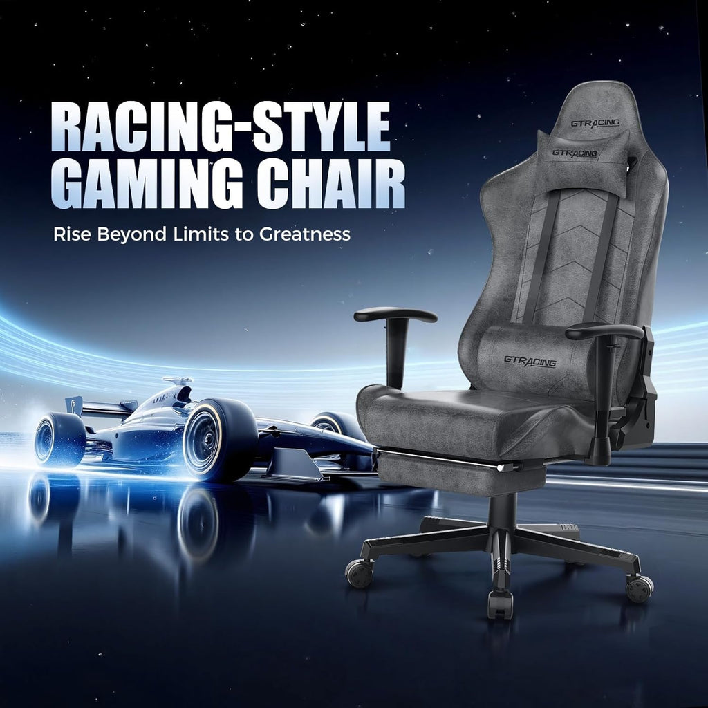 Gaming Chair with Footrest, Racing Style Computer Chair for Adult, Adjustable Reclining Backrest and Lumbar Support, Stylish High Back Chair for Gaming and Office (Dark Grey)-2