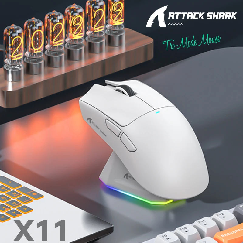 Attack Shark X11 Wireless Mouse,Tri-Mode Connection, PixArt PAW3311, Touch Magnetic Charging Base, Macro Gaming Mouse