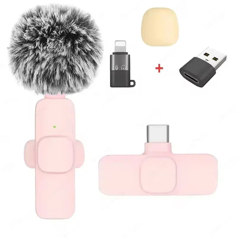 Portable Lavalier Wireless Microphone Audio Video Recording Mini Mic For iPhone Android Live Broadcast Gaming Phone With Receive