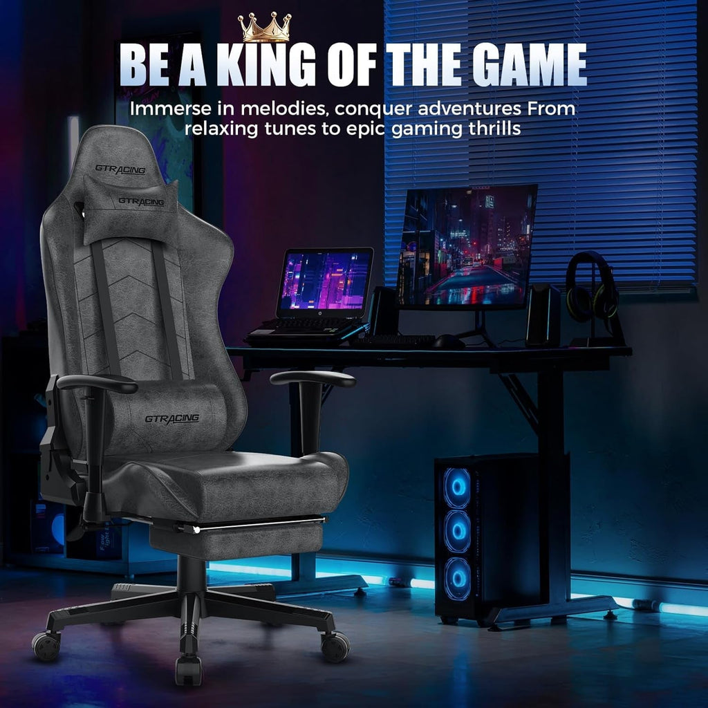 Gaming Chair with Footrest, Racing Style Computer Chair for Adult, Adjustable Reclining Backrest and Lumbar Support, Stylish High Back Chair for Gaming and Office (Dark Grey)-4