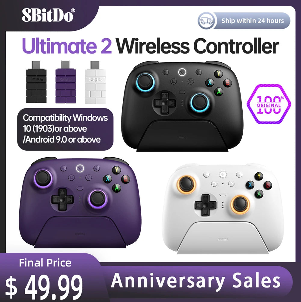 8BitDo Ultimate 2 Wireless Gaming Controller for PC & Android with TMR Joysticks, Switchable Triggers, Motion Control, 8Speed