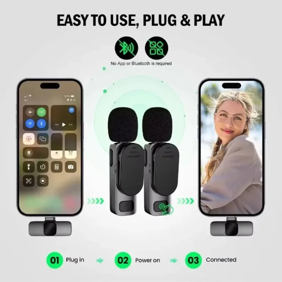 Portable Lavalier Wireless Microphone Audio Video Recording Mini Mic For iPhone Android Live Broadcast Gaming Phone With Receive