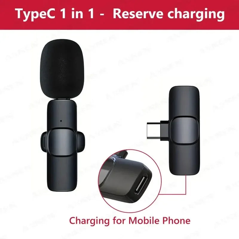 Type C Wireless Lavalier Microphone, Portable Audio Video Recording Mini Mic for Android Typec Live Broadcast Gaming Interview