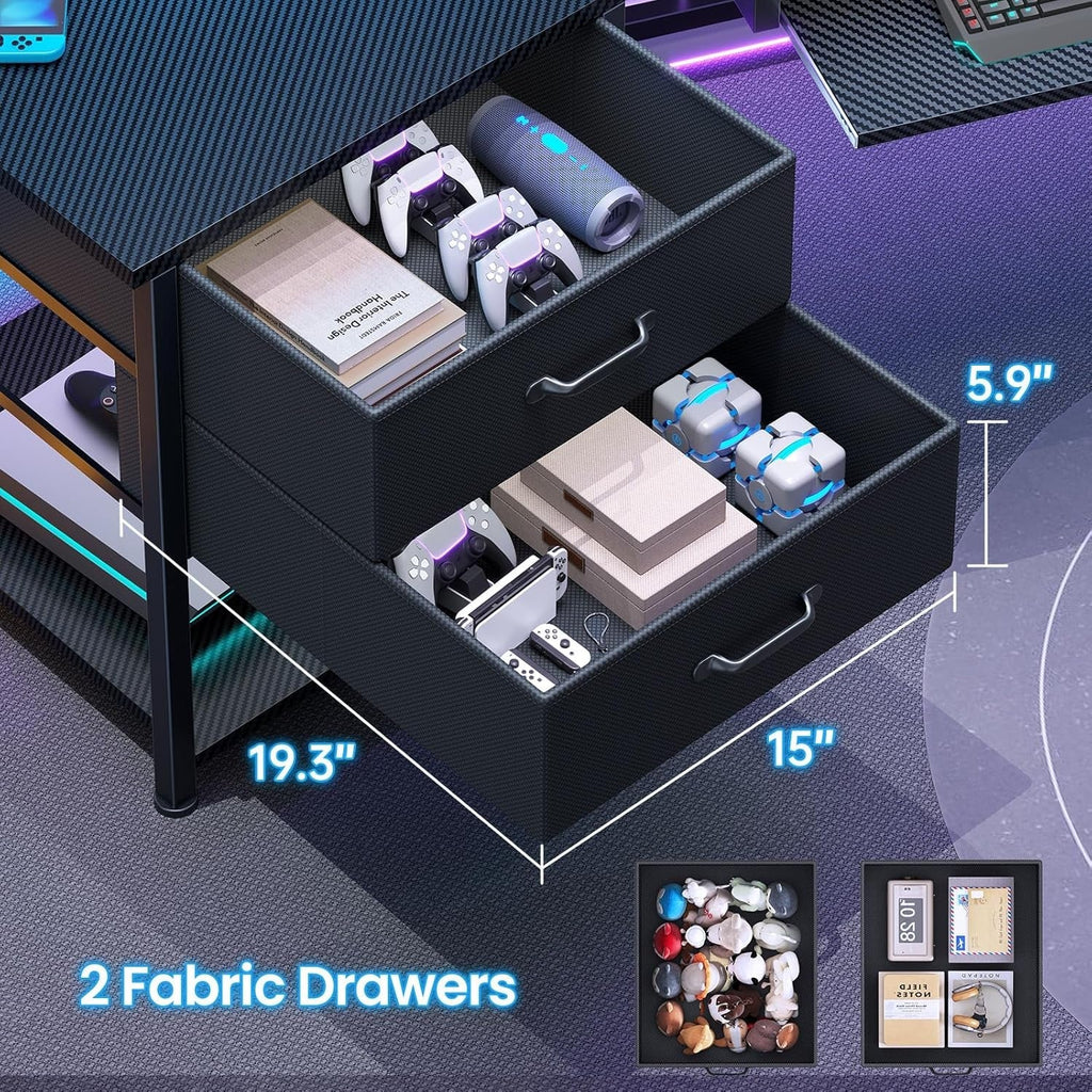 79 Inch Gaming Desk With LED Lights And Storage-3