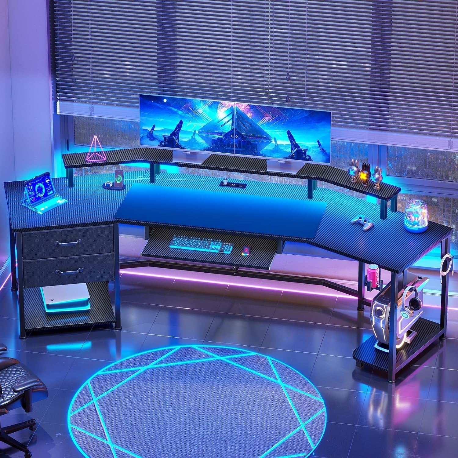 79 Inch Gaming Desk With LED Lights And Storage-0