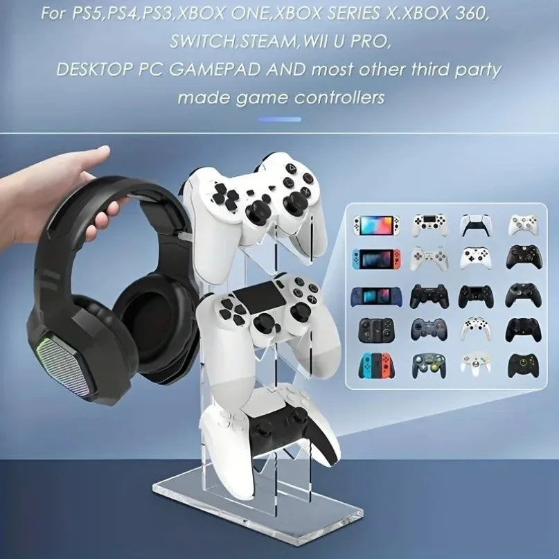 Acrylic 3-layer Console Stand Base Headset Holder Mount Desktop Storage for All Gamepad Headphone Airpods Max Gaming Accessories
