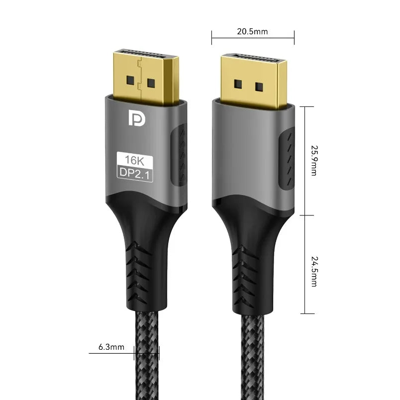 For Laptop TV Xbox Projector Gaming Monitor 16K DP 2.1 8K@120Hz 4K@240Hz 80Gbps HDR Video Audio Displayport Cable Display Port