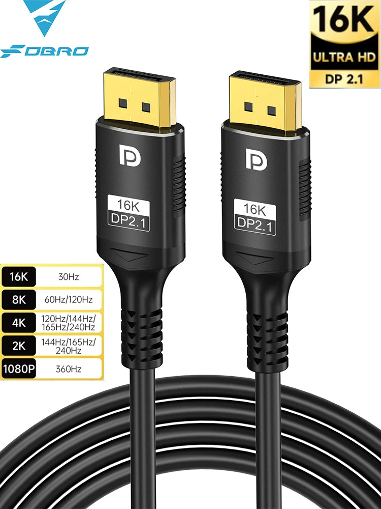 16K DP Cable 8K@120Hz/60Hz 4K@240Hz 80Gbps Displayport 2.1 HDR Video Audio Cable for Laptop Xbox Projector Gaming Monitor