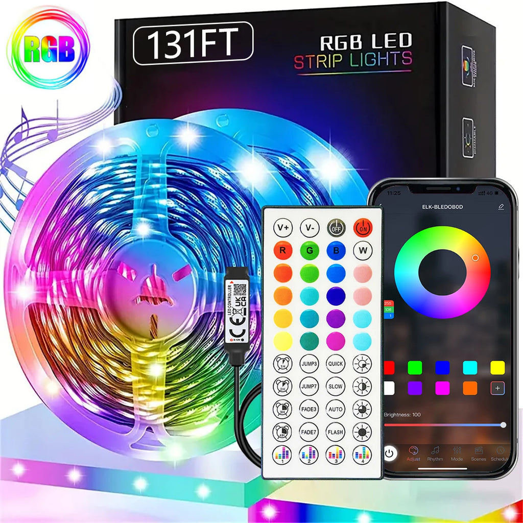 40M/131Ft Led Strip Lights APP 44Keys Music Sync Remote Control USB 5V RGB Flexible Tape for Room Decoration TV Backlight Diode