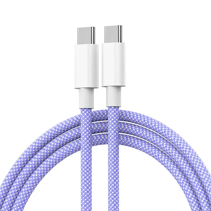 PD 60W Type C to Type C Color Cable For  iphone 15 15pro  Fast Charging For Xiaomi Samsung Huawei Type C Weaving Cable  1M 2M 3M