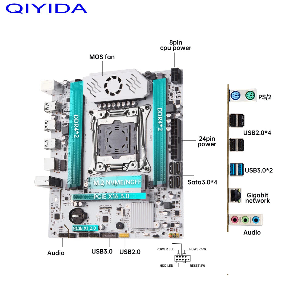 QIYIDA X99 motherboard D4 TPM2.0 LGA 2011 3 with M.2 slot Support X99 C612chip DDR4 Memory SATA3.0 USB3.0 PCI16X