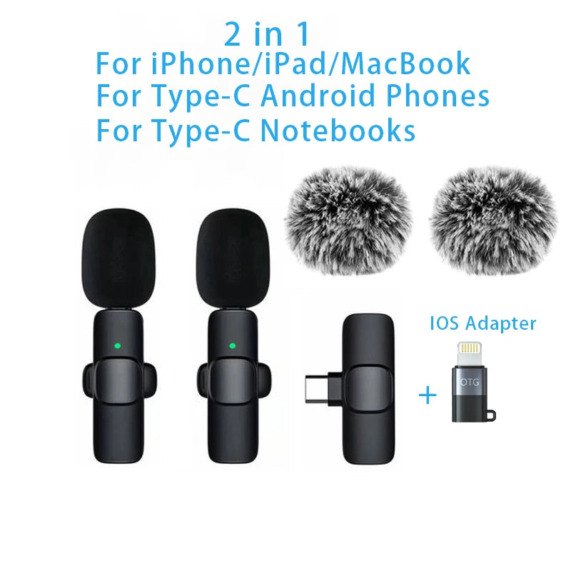 New Wireless Lavalier Microphone Portable Audio Video Recording Mini Microphone for iPhone Android PC Camera Live Gaming Phone