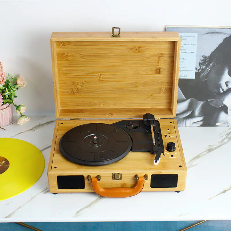 Portable Vintage Vinyl Record Player with Bluetooth Speaker