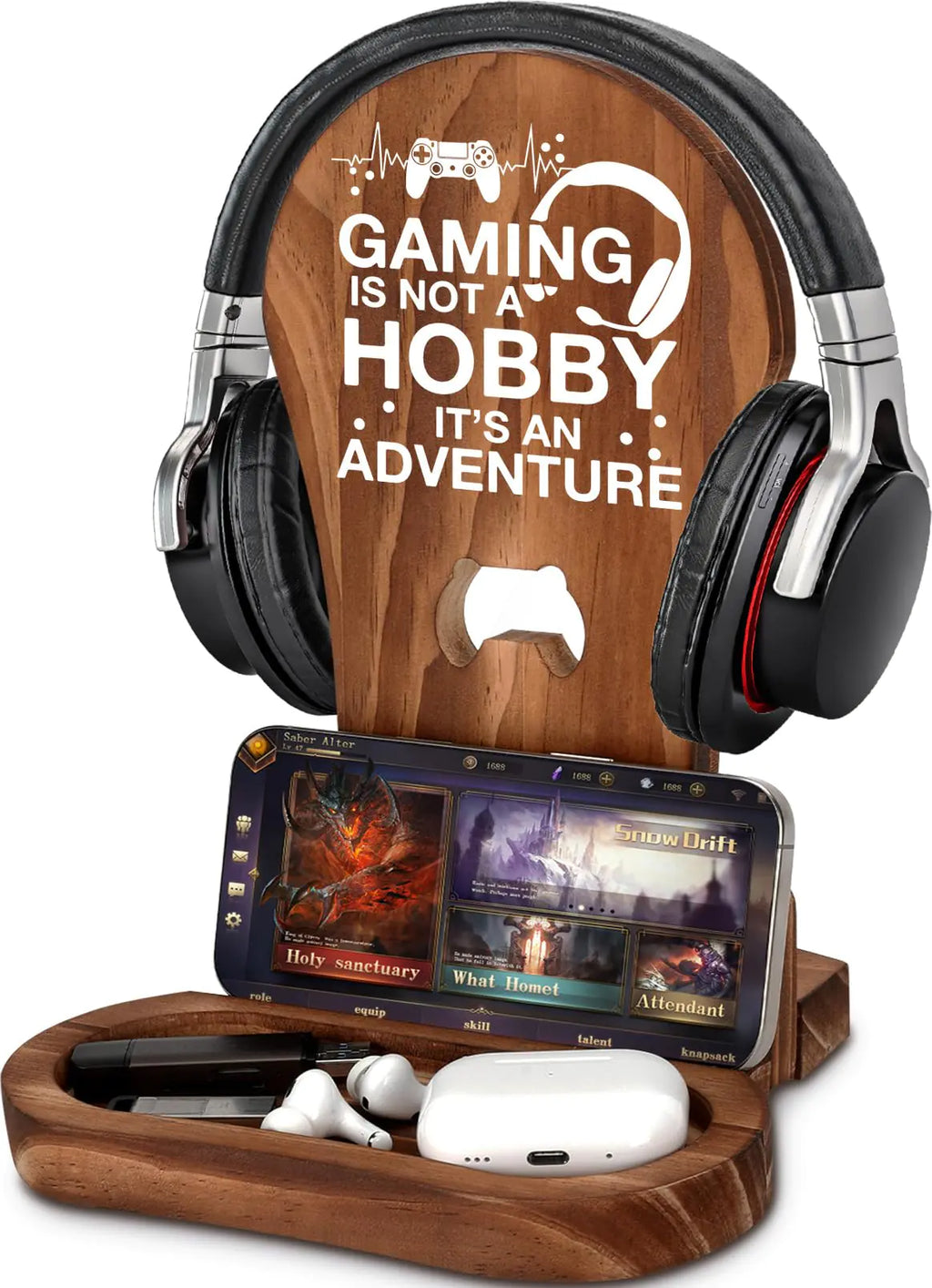 GameZone Wood Headset Stand - I'm Gaming Message