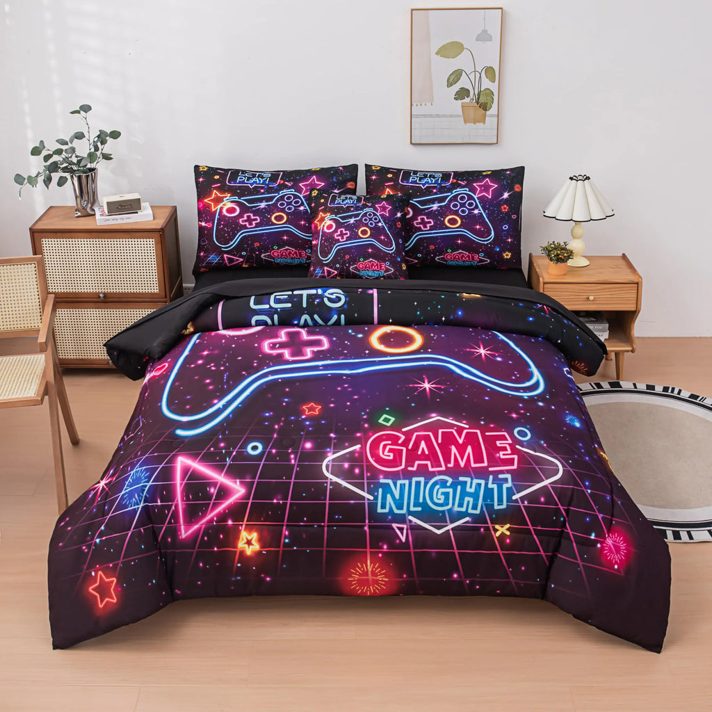 MWMWMW Gaming Comforter Sets for Boys 6 pcs Boys Bed in a Bag Twin Boys Comforter Sets Twin Gaming Bedding Set for Boys (1Comforter 1Flat Sheet 1Fitted Sheet 1 Pillow Cover 2 Pillowcases)