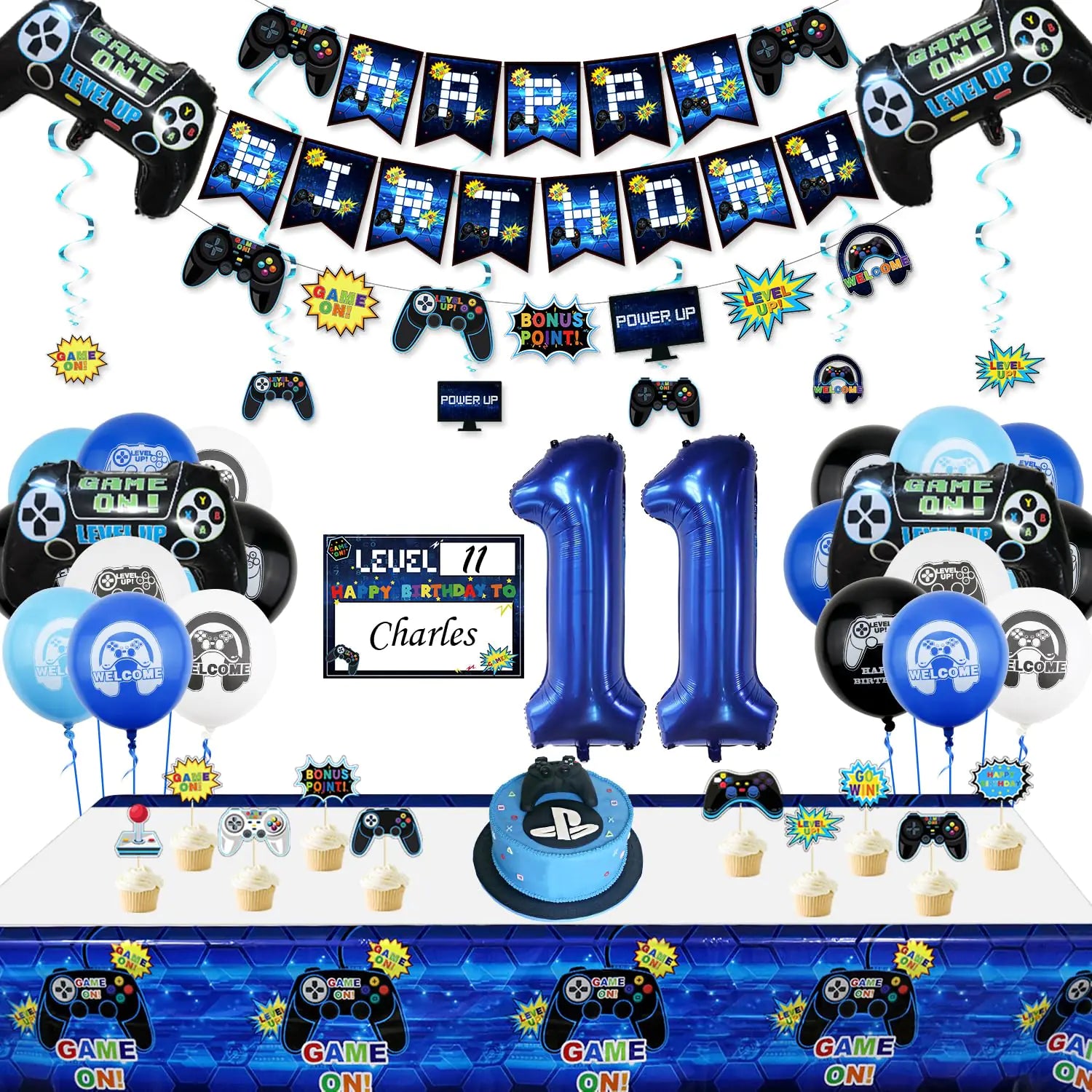 Video Game Party Decorations - 11th Birthday Decorations for Boys HAPPY BIRTHDAY Banner Video Game Balloons Controller Balloon Gaming Hanging Sign Gaming Birthday Party Supplies