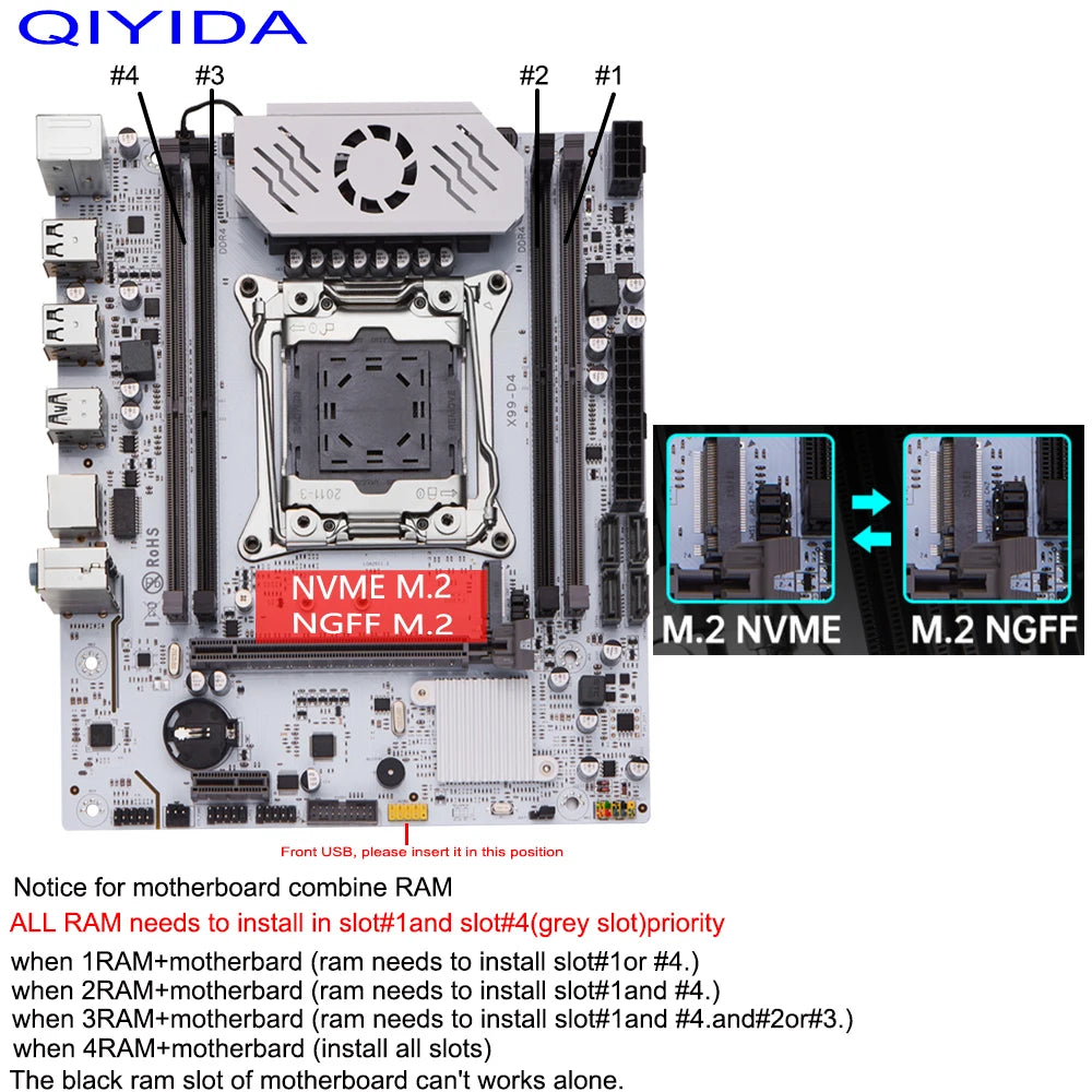QIYIDA X99 motherboard D4 TPM2.0 LGA 2011 3 with M.2 slot Support X99 C612chip DDR4 Memory SATA3.0 USB3.0 PCI16X