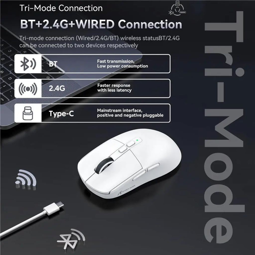 ATTACK SHARK X6 Mouse,PAW3395 Bluetooth Tri-Mode Connection,RGB Touch Magnetic Charging Base,Macro Gaming Mouse