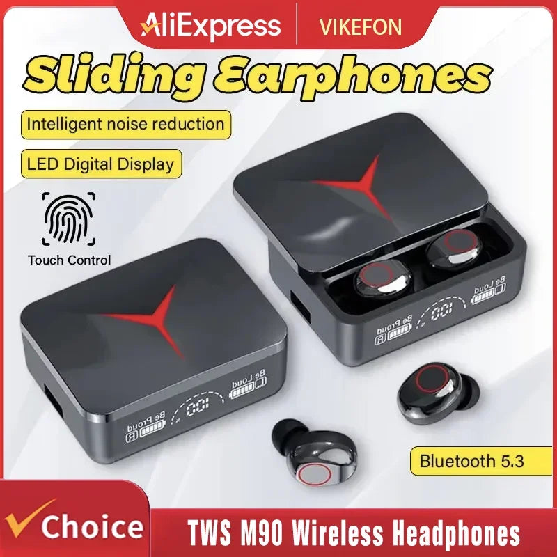 VIKEFON M90 TWS Bluetooth 5.3 Earphones Wireless Headphones Touch Control Gaming Headsets HIFI Stereo Sound Reduction With Mic