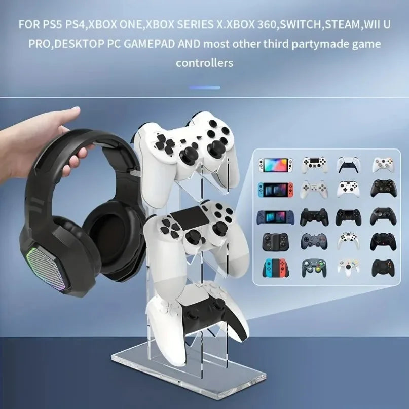 Acrylic 3-layer Console Stand Base Headset Holder Mount Desktop Storage for All Gamepad Headphone Airpods Max Gaming Accessories