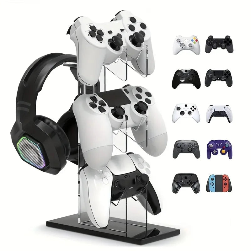 Acrylic 3-layer Console Stand Base Headset Holder Mount Desktop Storage for All Gamepad Headphone Airpods Max Gaming Accessories