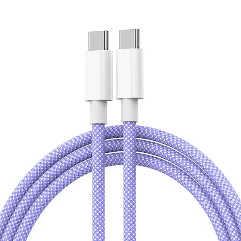 PD 60W Type C to Type C Color Cable For  iphone 15 15pro  Fast Charging For Xiaomi Samsung Huawei Type C Weaving Cable  1M 2M 3M