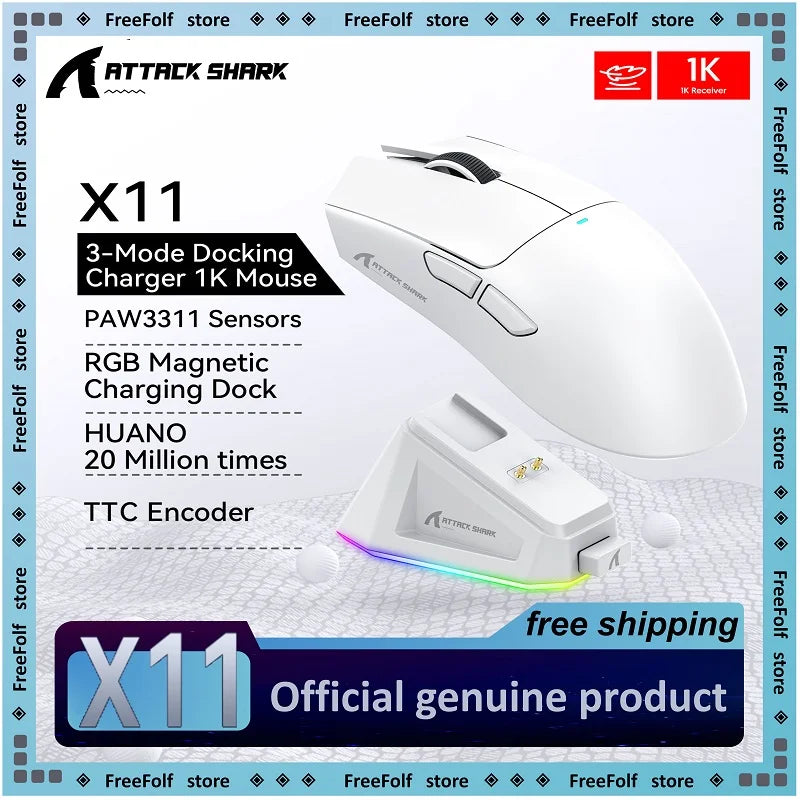 Attack Shark X11 Wireless Gaming Mouse: 3-Mode (2.4GHz/Wired/Bluetooth), PAW3311, 22000DPI, 400IPS, PC Gaming Mouse