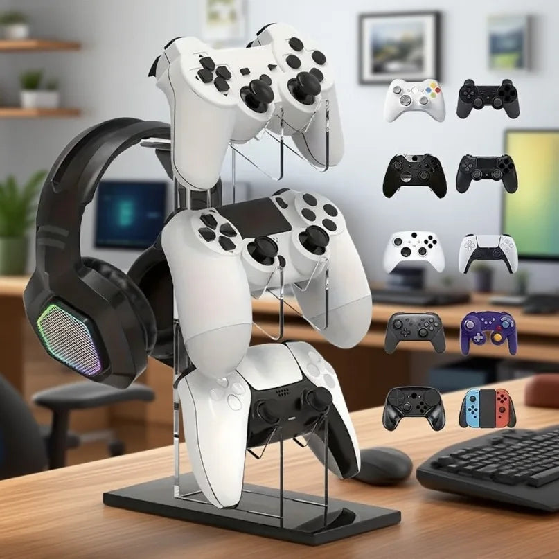 Acrylic 3-layer Console Stand Base Headset Holder Mount Desktop Storage for All Gamepad Headphone Airpods Max Gaming Accessories
