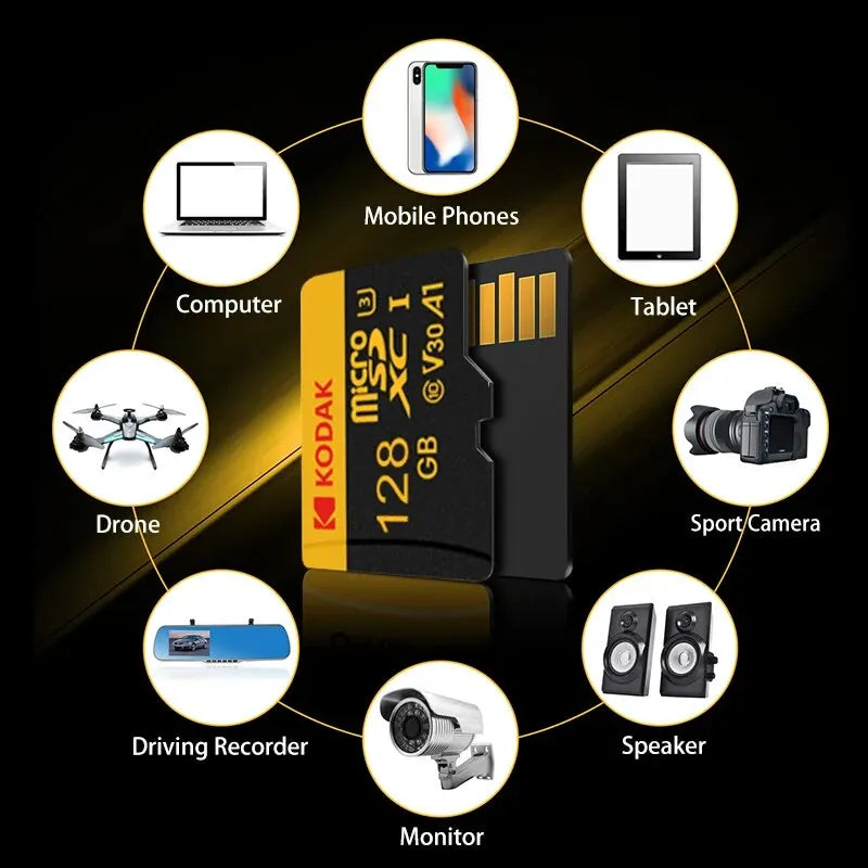 KODAK Mobile Memory Card 256GB Recorder Storage High Speed 128GB monitoring SD Card 64GB 32GB TF Gaming Microsd Class10 U3 V30