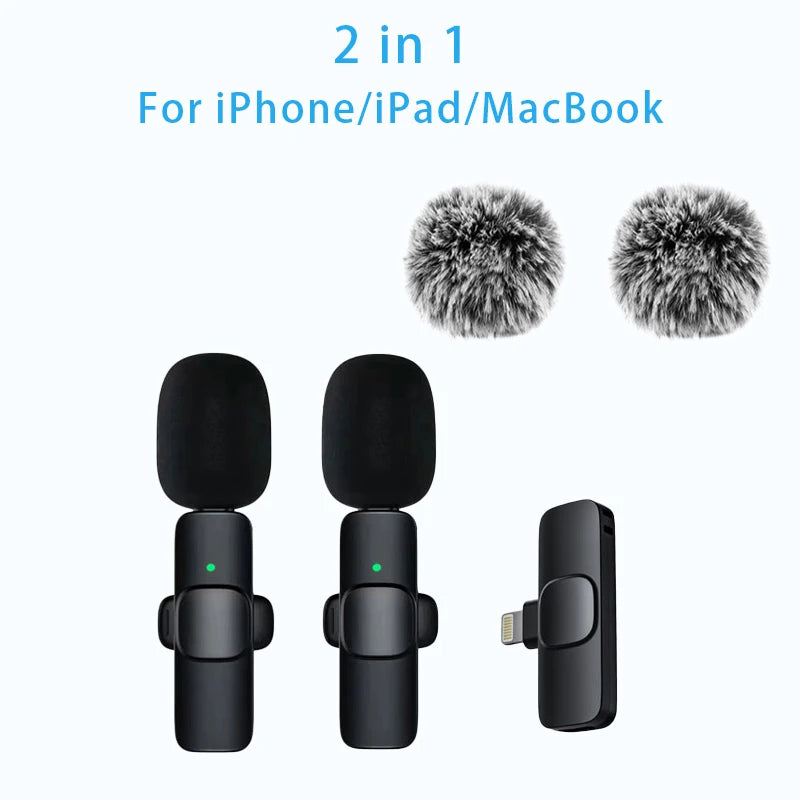 Portable Lavalier Wireless Microphone Audio Video Recording Mini Mic For iPhone Android Live Broadcast Gaming Phone With Receive