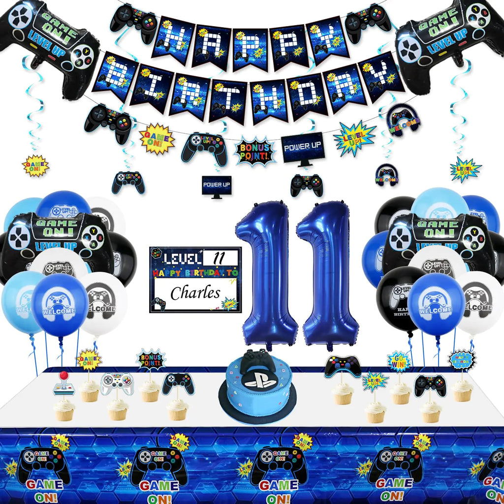 Video Game Party Decorations - 11th Birthday Decorations for Boys HAPPY BIRTHDAY Banner Video Game Balloons Controller Balloon Gaming Hanging Sign Gaming Birthday Party Supplies
