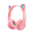 Kids Headphones Cat Ear LED Light Up Bluetooth 5.0 Foldable Wireless Gaming Headset for Kids Adult Comfortable Built-in Mic Noise Cancelling Over Ear Headphones(Pink)